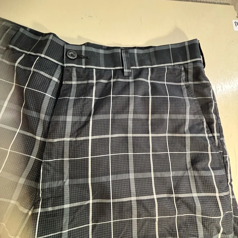 PGA Tour Black and White Grid Flat Front Shorts